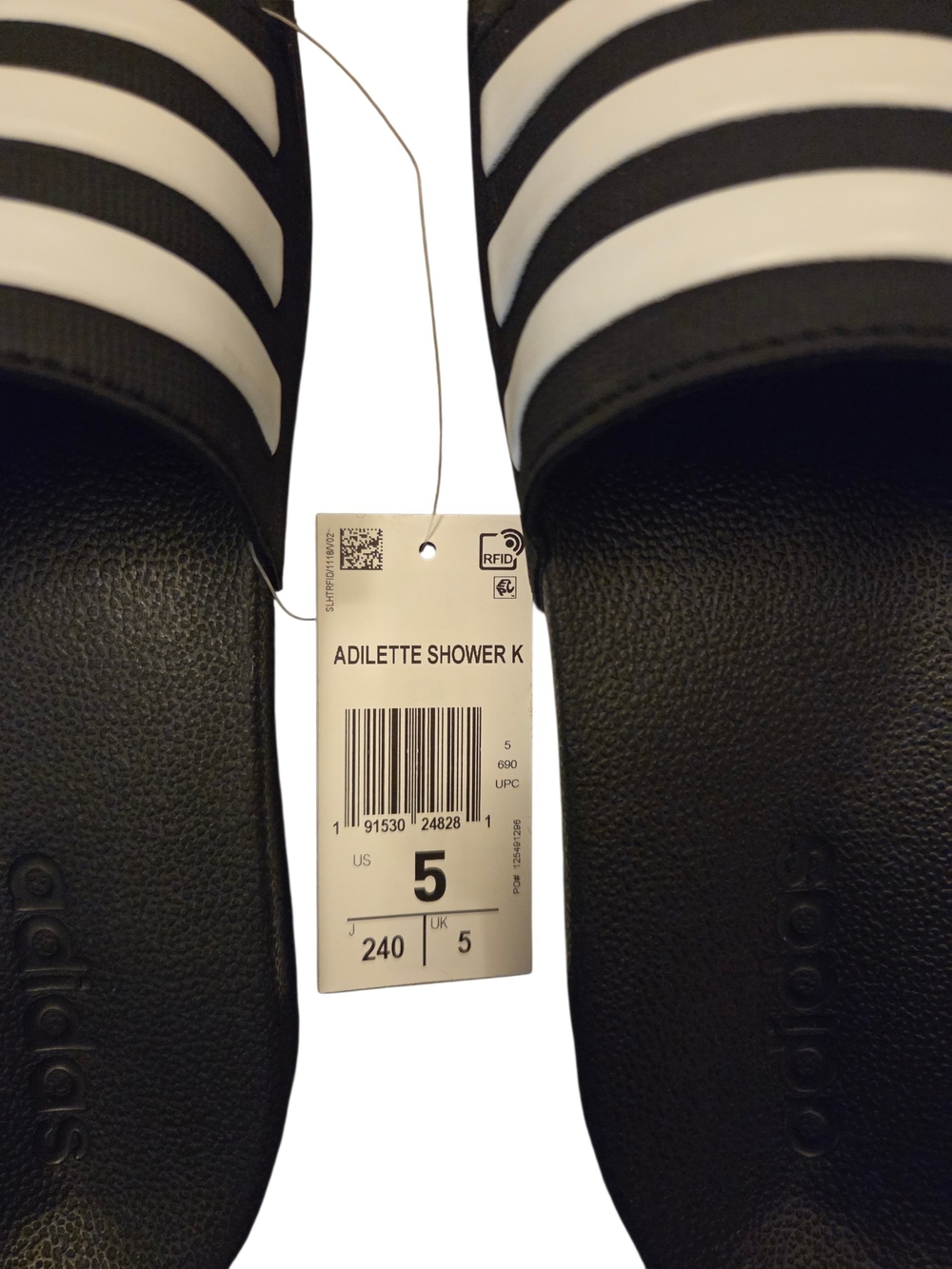 adidas Black and White Adilette Shower Slides - Picture 2 of 4